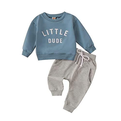 Baby Boy Kleidung Set Kleinkind Kleidung Set Brief Print Pullover Sweatshirt Hosen Outfits Baby Trainingsanzug Langarm T-Shirt und Hosen Kleine Kinder (Schatz Blau, 12-18 Monate/90cm(35.43in)) von WYSUMMER