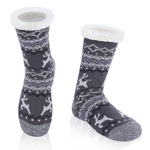 WYTartist kuschelsocken für Herren Warme Winter Thermosocken mit Vollplüsch und Wolle Dicke Warme Pantoffeln Socken 39-46 (Double Elk (Grey)) von WYTartist