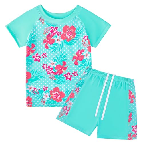 Badeanzug Mädchen 2-Teilige Uv Badebekleidung Kinder Kurze Ärmel Stoffdruck Schwimmanzug Uv Shirt Mädchen 4-5 Jahre von WYTbaby