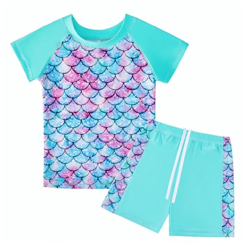 Badeanzug Mädchen 2-Teilige Uv Badebekleidung Kinder Kurze Ärmel Stoffdruck Schwimmanzug Uv Shirt Mädchen 5-6 Jahre von WYTbaby