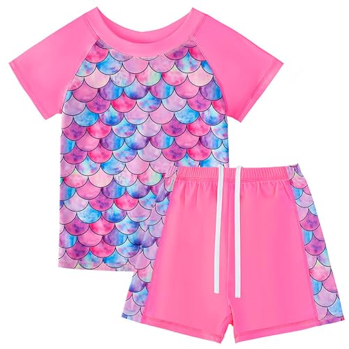 Badeanzug Mädchen 2-Teilige Uv Badebekleidung Kinder Kurze Ärmel Stoffdruck Schwimmanzug Uv Shirt Mädchen 5-6 Jahre von WYTbaby