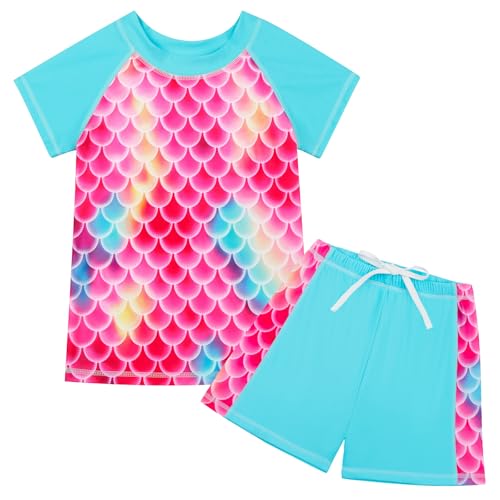 Badeanzug Mädchen 2-Teilige Uv Badebekleidung Kinder Kurze Ärmel Stoffdruck Schwimmanzug Uv Shirt Mädchen 6-7 Jahre von WYTbaby