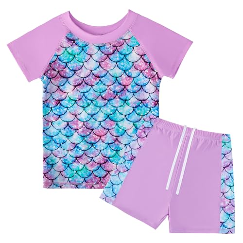 Badeanzug Mädchen 2-Teilige Uv Badebekleidung Kinder Kurze Ärmel Stoffdruck Schwimmanzug Uv Shirt Mädchen 7-8 Jahre von WYTbaby