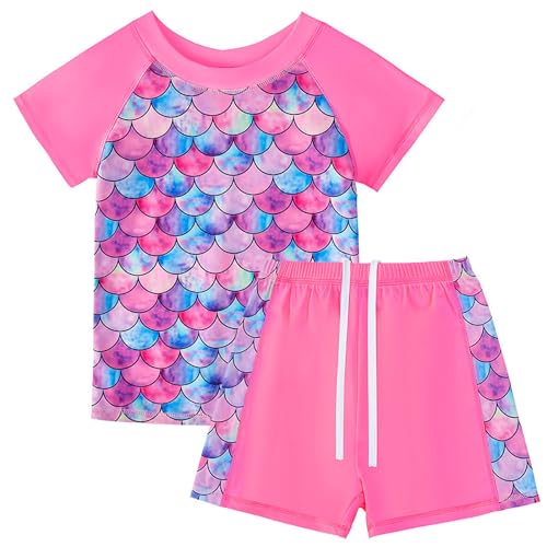 Badeanzug Mädchen 2-Teilige Uv Badebekleidung Kinder Kurze Ärmel Stoffdruck Schwimmanzug Uv Shirt Mädchen 7-8 Jahre von WYTbaby