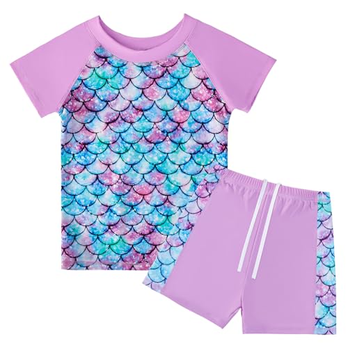 Badeanzug Mädchen 2-Teilige Uv Badebekleidung Kinder Kurze Ärmel Stoffdruck Schwimmanzug Uv Shirt Mädchen 8-9 Jahre von WYTbaby