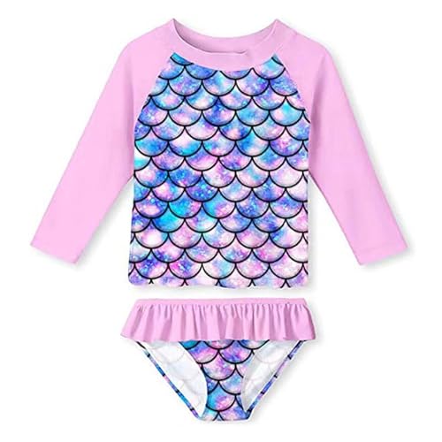 Badeanzug Mädchen 2-Teilige Uv Badebekleidung Kinder Lange Ärmel Stoffdruck Schwimmanzug Uv Shirt Mädchen 4-5 Jahre von WYTbaby