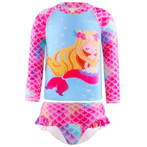 Badeanzug Mädchen 2-Teilige Uv Badebekleidung Kinder Lange Ärmel Stoffdruck Schwimmanzug Uv Shirt Mädchen 5-6 Jahre von WYTbaby