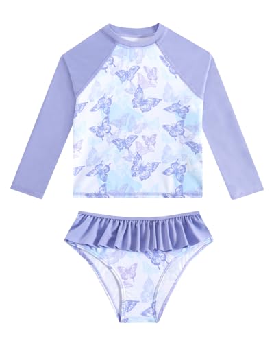Badeanzug Mädchen 2-Teilige Uv Badebekleidung Kinder Lange Ärmel Stoffdruck Schwimmanzug Uv Shirt Mädchen 8-9 Jahre von WYTbaby