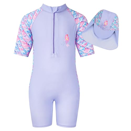 Badeanzug Mädchen Einteiler Kurzen Ärmeln Anti-Uv Badebekleidung Mädchen Meerjungfrau Stoffdruck Kinder Bademode Boxershorts für Mädchen 7-8 Jahre von WYTbaby
