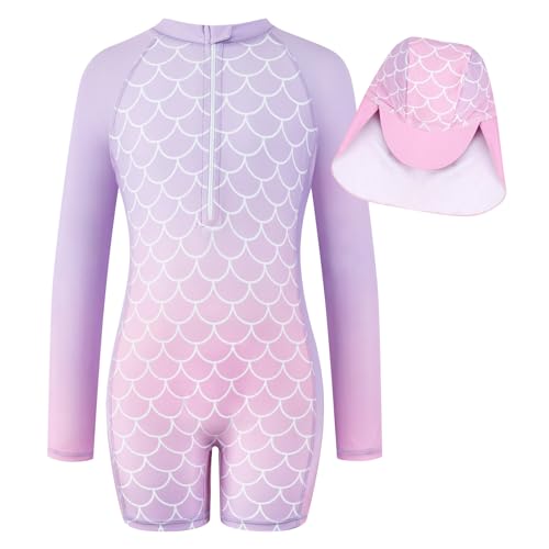 Badeanzug Mädchen Einteiler Langarm Ärmeln Anti-Uv Badebekleidung Mädchen Meerjungfrau Stoffdruck Kinder Bademode Boxershorts für Mädchen 7-8 Jahre von WYTbaby
