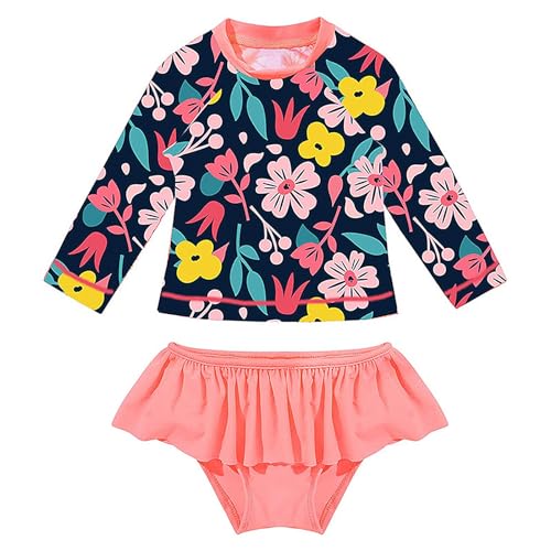 Badeanzug Mädchen Uv Badebekleidung Kinder Lange Ärmel Stoffdruck Schwimmanzug 2-Teilige Uv Shirt Mädchen 3-4 Jahre von WYTbaby