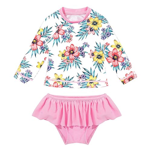 Badeanzug Mädchen Uv Badebekleidung Kinder Lange Ärmel Stoffdruck Schwimmanzug 2-Teilige Uv Shirt Mädchen 3-4 Jahre von WYTbaby