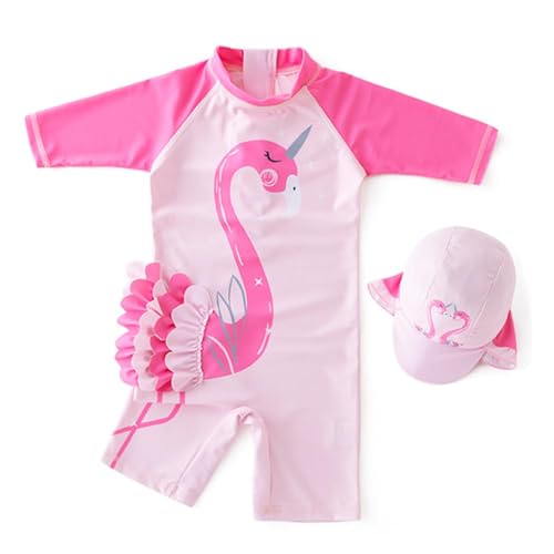 WYTbaby Baby Badeanzug Mädchen Einteiliger Langarm Uv Badebekleidung Mit Badekappe Uv Shirt Mädchen 1-2 Jahre von WYTbaby