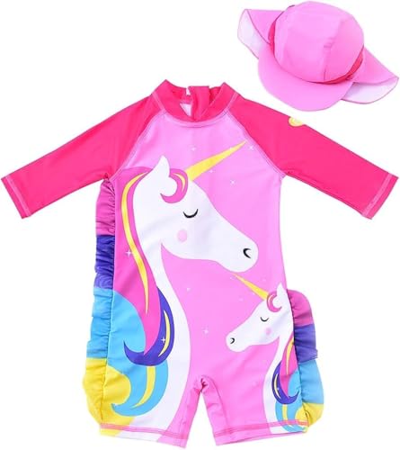 WYTbaby Baby Badeanzug Mädchen Einteiliger Langarm Uv Badebekleidung Mit Badekappe Uv Shirt Mädchen 3-4 Jahre von WYTbaby