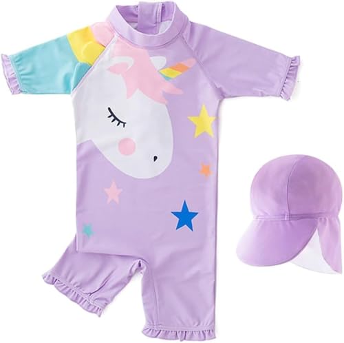 WYTbaby Baby Badeanzug Mädchen Einteiliger Langarm Uv Badebekleidung Mit Badekappe Uv Shirt Mädchen 6-7 Jahre von WYTbaby