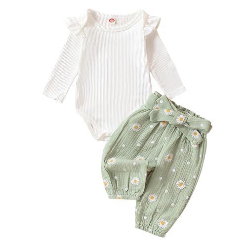 WYTbaby Baby Kleidung Mädchen Langarm Neugeborene Strampler + Lange Hose Set,Bekleidungssets für Baby Mädchen 0-3 Monate von WYTbaby