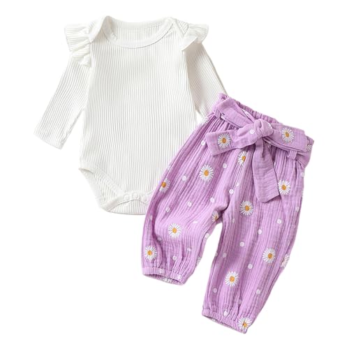 WYTbaby Baby Kleidung Mädchen Langarm Neugeborene Strampler + Lange Hose Set,Bekleidungssets für Baby Mädchen 0-3 Monate von WYTbaby