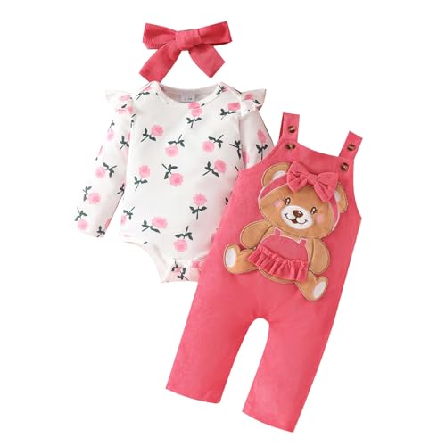 WYTbaby Baby Kleidung Mädchen Langarm Ruffle Strampler+ Lange Hose Set, Bekleidungssets für Baby Mädchen 6-9 Monate von WYTbaby