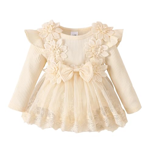 WYTbaby Baby Mädchen Kleid Langarm Neugeborene Babykleidung Rüschen Tüllkleid Prinzessin Tutu Rock für Kleinkind Mädchen 0-3 Monate von WYTbaby