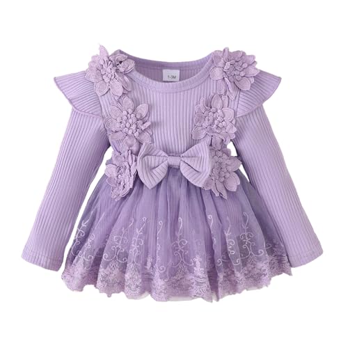 WYTbaby Baby Mädchen Kleid Langarm Neugeborene Babykleidung Rüschen Tüllkleid Prinzessin Tutu Rock für Kleinkind Mädchen 3-6 Monate von WYTbaby