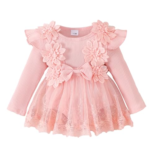 WYTbaby Baby Mädchen Kleid Langarm Neugeborene Babykleidung Rüschen Tüllkleid Prinzessin Tutu Rock für Kleinkind Mädchen 9-12 Monate von WYTbaby