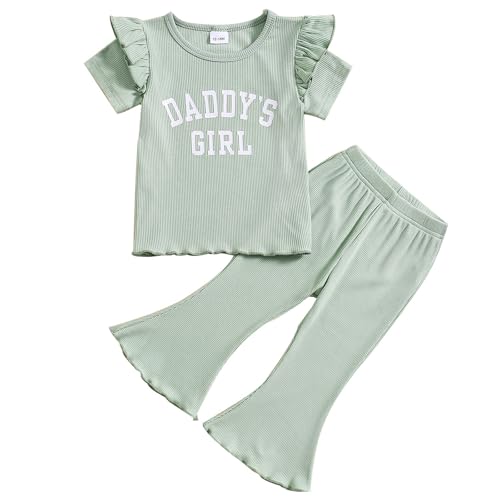 WYTbaby Baby Mädchen Kleidung Kleinkind Sommer Bekleidungsset Kurze Ärmel Rüschen Tops+Elastische Taille Lange Hosen für Baby Mädchen 12-18 Monate von WYTbaby