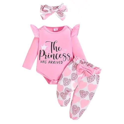 WYTbaby Baby Mädchen Kleidung Langarm Strampler Rüschen Tops Elastische Hosen Sets für Neugeborene Baby Mädchen 6-9 Monate von WYTbaby