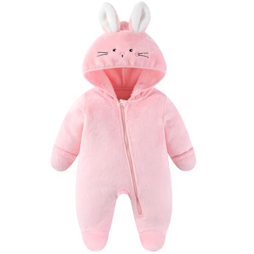 WYTbaby Baby Overall Winter Fleece Strampler Mit Kapuze Herbst Winter Warm Jumpsuit für Jungen Mädchen 0-3 Monate Rosa von WYTbaby
