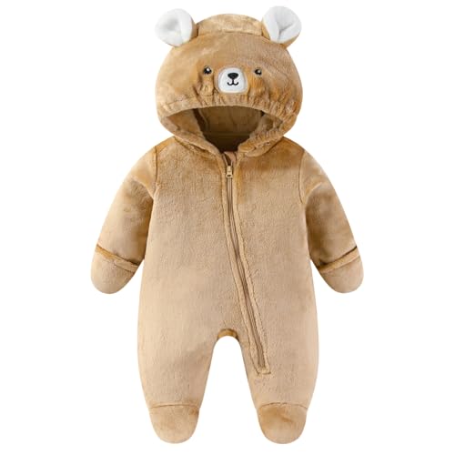 WYTbaby Baby Overall Winter Fleece Strampler Mit Kapuze Herbst Winter Warm Jumpsuit für Jungen Mädchen 9-12 Monate Braun von WYTbaby