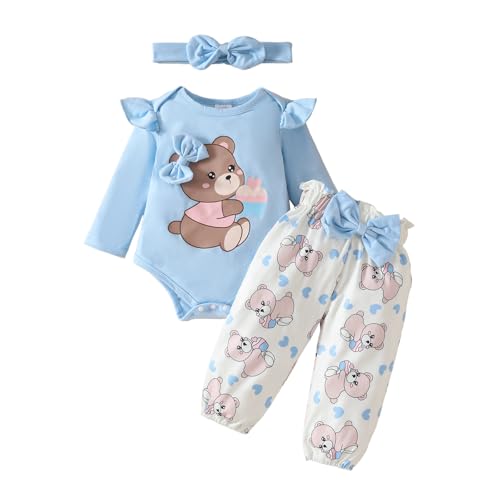 WYTbaby Babykleidung Set Baby Mädchen Langarm Body Strampler Babykleidung Set Herbst Winter Rüschen Tops+Elastische Taille Lange Hosen für Neugeborene Baby Mädchen 3-6 Monate von WYTbaby