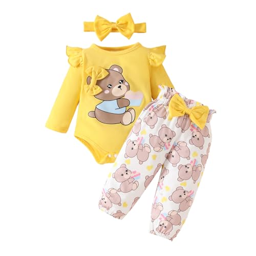 WYTbaby Babykleidung Set Baby Mädchen Langarm Body Strampler Babykleidung Set Herbst Winter Rüschen Tops+Elastische Taille Lange Hosen für Neugeborene Baby Mädchen 3-6 Monate von WYTbaby