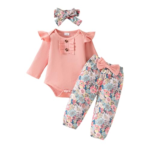 WYTbaby Babykleidung Set Baby Mädchen Langarm Body Strampler Babykleidung Set Herbst Winter Rüschen Tops+Elastische Taille Lange Hosen für Neugeborene Baby Mädchen 3-6 Monate von WYTbaby