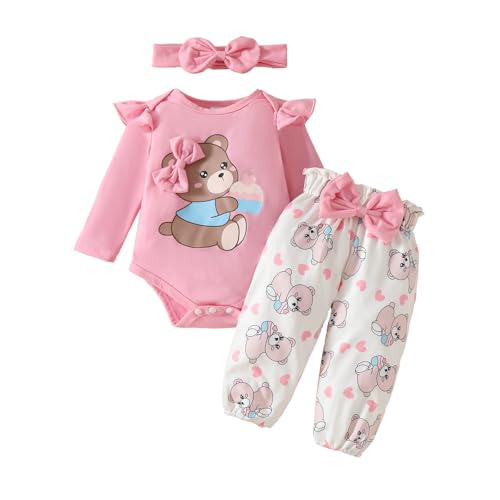 WYTbaby Babykleidung Set Baby Mädchen Langarm Body Strampler Babykleidung Set Herbst Winter Rüschen Tops+Elastische Taille Lange Hosen für Neugeborene Baby Mädchen 9-12 Monate von WYTbaby