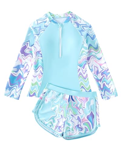WYTbaby Badeanzug Mädche Langarm Zweiteiler Schwimmanzug Mit Badehose Uv Badebekleidung Mädchen 8-9 Jahre von WYTbaby