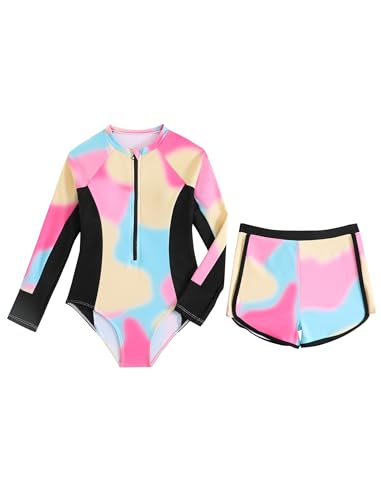 WYTbaby Badeanzug Mädche Uv Badebekleidung Langarm Zweiteiler Rash Guard Set mit Shorts für Mädchen 10-11 Jahre von WYTbaby