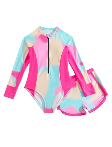 WYTbaby Badeanzug Mädche Uv Badebekleidung Langarm Zweiteiler Rash Guard Set mit Shorts für Mädchen 12-13 Jahre von WYTbaby