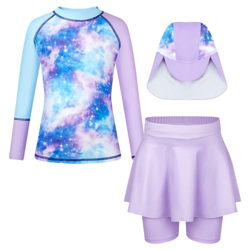 WYTbaby Badeanzug Mädchen 3 Stück Uv Schutzkleidung Kinder Lange ÄRmel Bademode Set Rash Guard mit Rüschenbesatz Badehose für Mädchen 4-5 Jahre von WYTbaby