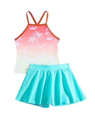 WYTbaby Badeanzug Mädchen Bikini Set Zweiteiler Tankini Mit Rock Bademode Blumendruck Schwimmanzug für Mädchen 4-5 Jahre von WYTbaby