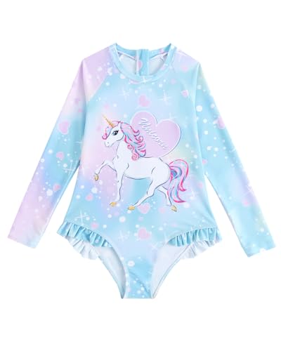 WYTbaby Badeanzug Mädchen Einteiliger Langarm Uv Badebekleidung Mächen Sommer Schwimmanzug für Mädchen 5-6 Jahre von WYTbaby