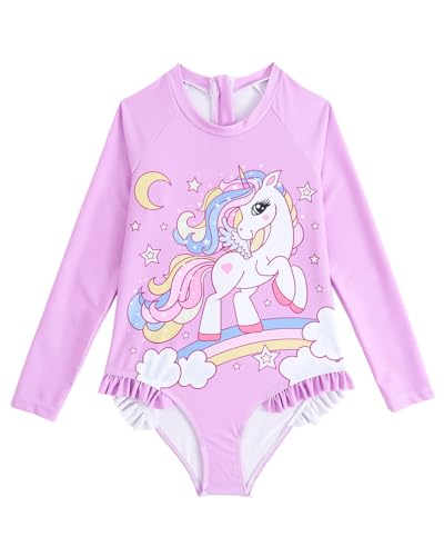 WYTbaby Badeanzug Mädchen Einteiliger Langarm Uv Badebekleidung Mächen Sommer Schwimmanzug für Mädchen 5-6 Jahre von WYTbaby