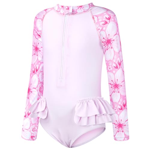 WYTbaby Badeanzug Mädchen Einteiliger Uv Badebekleidung Mädchen Lange ÄRmel Bademode Rüschen Floral Schwimmanzug Mädchen 4-5 Jahre von WYTbaby