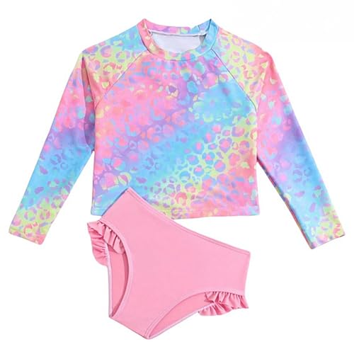 WYTbaby Badeanzug Mädchen Langarm Uv Badebekleidung Mädchen Zweiteiler Uv Shirt Mädchen mit Bikinihosen Rüschen 3-4 Jahre von WYTbaby