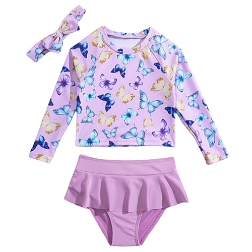 WYTbaby Badeanzug Mädchen Langarm Uv Badebekleidung Mädchen Zweiteiler Uv Shirt Mädchen mit Bikinihosen Rüschen 5-6 Jahre von WYTbaby