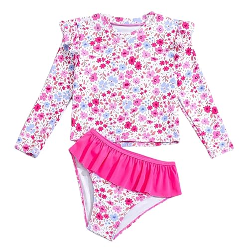 WYTbaby Badeanzug Mädchen Langarm Uv Badebekleidung Mädchen Zweiteiler Uv Shirt mit Bikinihosen Rüschen 7 Jahre von WYTbaby