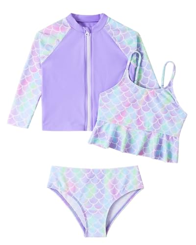 WYTbaby Badeanzug Mädchen Uv Badebekleidung 3 Stück Langarm Rash Guard Set Tankini Bikini Uv Schutzkleidung für Kinder Mädchen 3-4 Jahre von WYTbaby