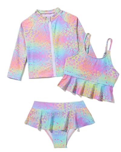 WYTbaby Badeanzug Mädchen Uv Badebekleidung 3 Stück Langarm Rash Guard Set Tankini Bikini Uv Schutzkleidung für Kinder Mädchen 5-6 Jahre von WYTbaby