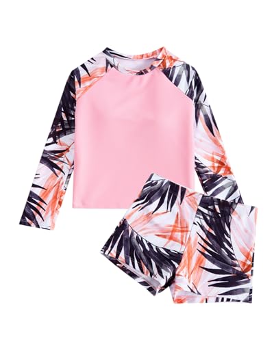 WYTbaby Mädchen Zweiteiler Langarm Uv Badebekleidung Blumendruck Schwimmanzug für Mädchen 9-10 Jahre von WYTbaby