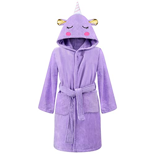 WYTbaby Bademantel Kinder Hoodie Decke 100% Baumwolle Taschen Weich Und SaugfäHig Kinderbademantel Mädchen Jungen, Violett von WYTbaby