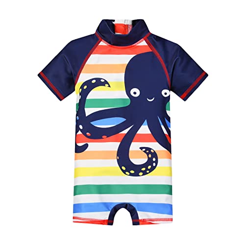 WYTbaby Kinder Jungen Badebekleidung UV Schutz Badeanzug Alles in Eins Sonnenschutz Bademode Einteiler Neoprenanzüge UPF 50+ Schwimmanzug mit Einem Reißverschluss Kurzarm-Hautausschlagschutz von WYTbaby