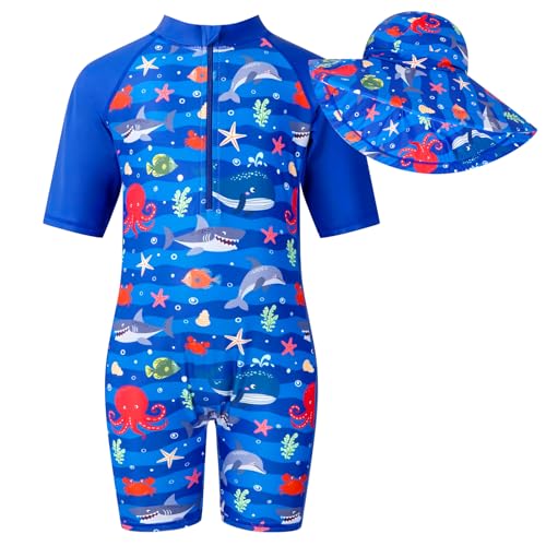 WYTbaby Kinder Jungen Badebekleidung UV Schutz Badeanzug Alles in Eins Sonnenschutz Bademode Einteiler Neoprenanzüge UPF 50+ Schwimmanzug mit Einem Reißverschluss Kurzarm-Hautausschlagschutz WYTbaby Kinder Jungen Badebekleidung UV Schutz Badeanzug Alles in Eins Sonnenschutz Bademode Einteiler Neoprenanzüge UPF 50+ Schwimmanzug mit Einem Reißverschluss Kurzarm-Hautausschlagschutz von WYTbaby